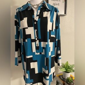 Alfani Multicolor Women’s Geometric Square Button Down Stretch Material -SZ 1X